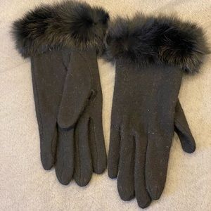 Real fur trim wool gloves